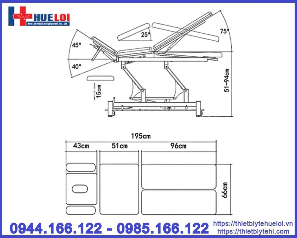 Giường tác động cột sống Split-Leg chiropractic cao cấp